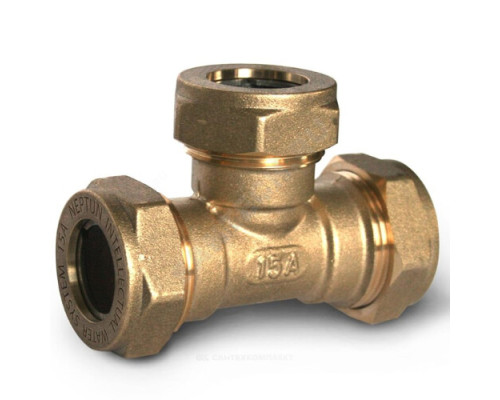 Тройник латунь EasyFix IWS Ду 25 обжим для нержавеющих труб STAHLMANN (Neptun)