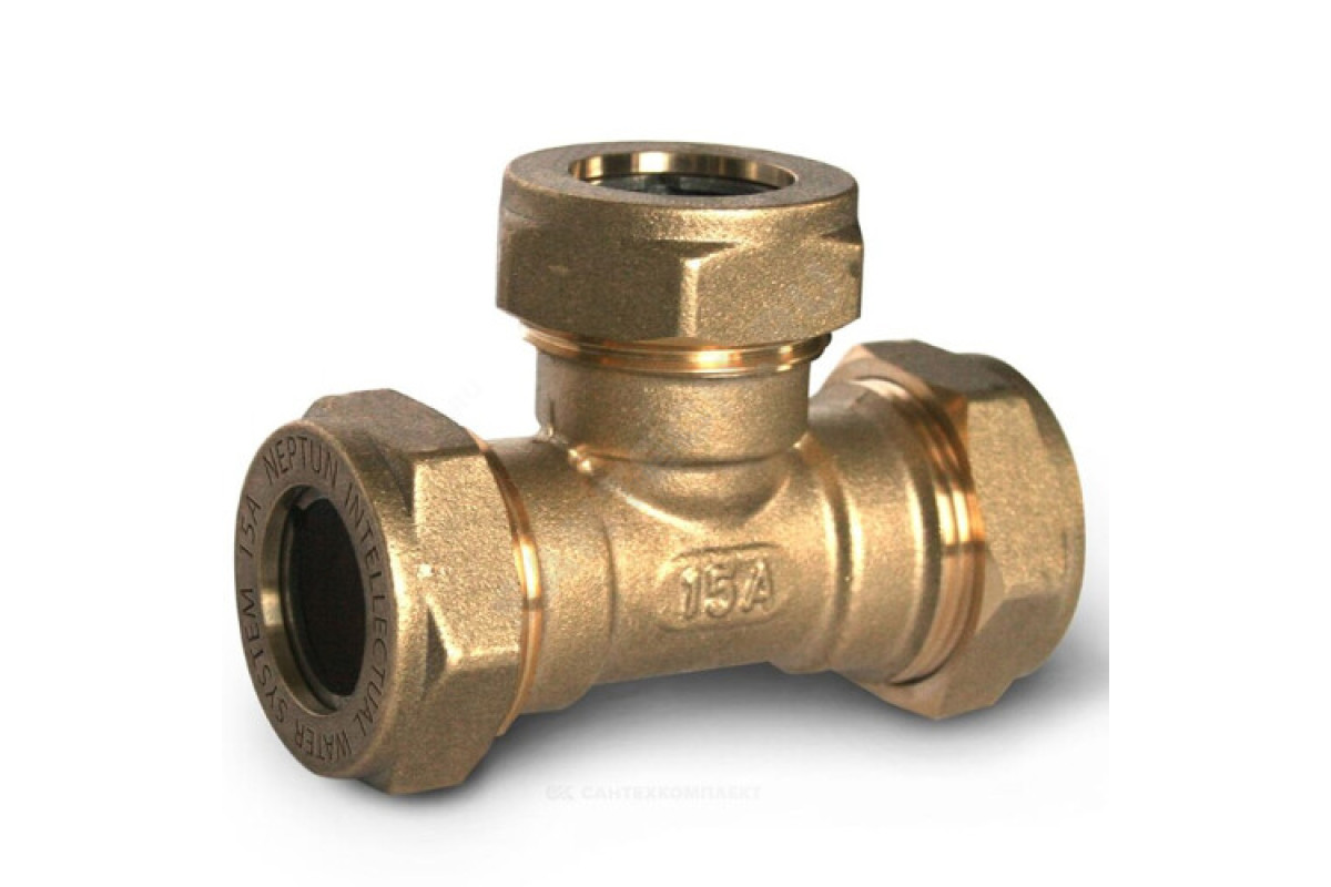 Тройник латунь EasyFix IWS Ду 25 обжим для нержавеющих труб STAHLMANN (Neptun)