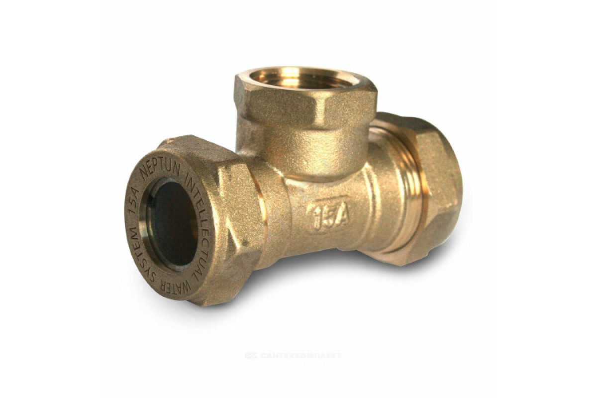 Тройник латунь EasyFix IWS Ду 25х1"х25 обжим/ВР для нержавеющих труб STAHLMANN (Neptun)