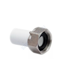 Штуцер PP-R белый с накидной гайкой Дн 20х3/4" для присоед. счетчика воды под пломбу