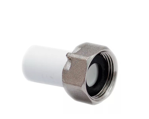 Штуцер PP-R белый с накидной гайкой Дн 25х1" для присоед. счетчика воды под пломбу