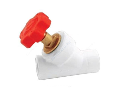 Клапан (вентиль) PP-R запорный белый внутренняя пайка Дн 25х45гр VALFEX 10174025