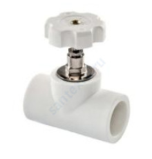 Клапан (вентиль) PP-R запорный белый внутренняя пайка Дн 32х90гр