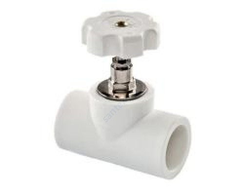 Клапан (вентиль) PP-R запорный белый внутренняя пайка Дн 32х90гр