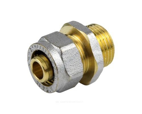 Муфта МП латунь никель обжим 7001 Дн 20х1/2" НР ГОСТ 32415-2013 Aquasfera 7001-03