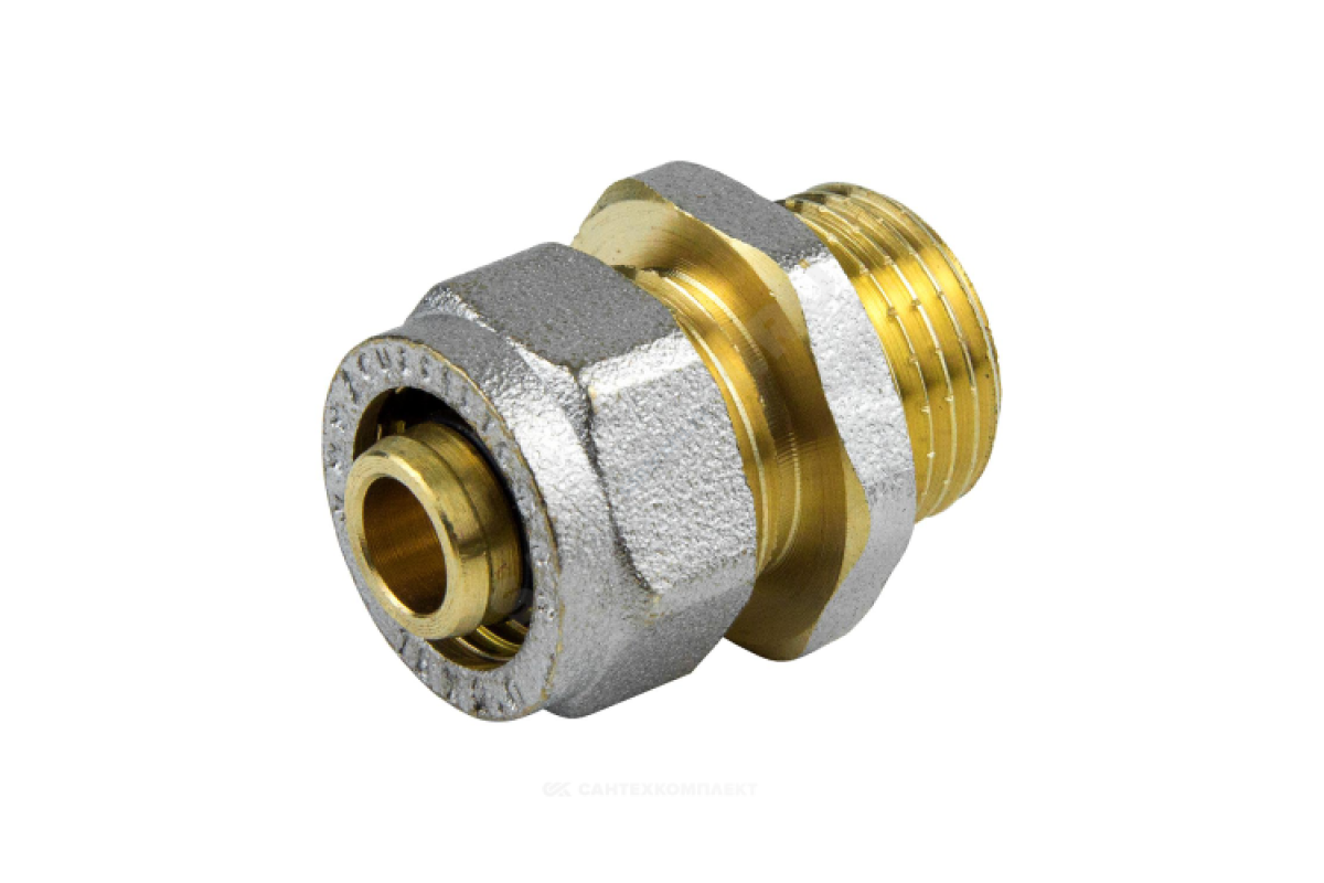 Муфта МП латунь никель обжим 7001 Дн 20х3/4" НР ГОСТ 32415-2013 Aquasfera 7001-04