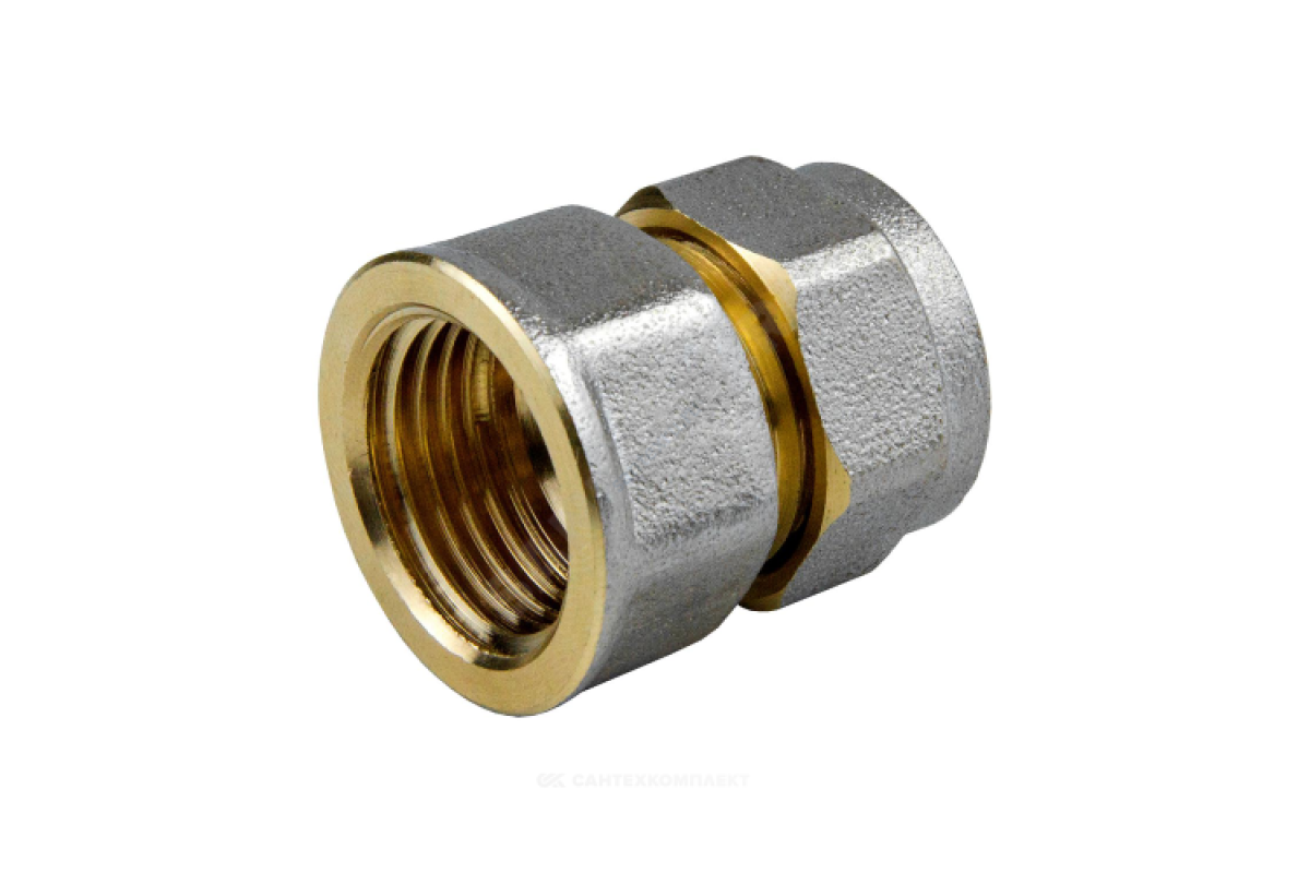 Муфта МП латунь никель обжим 7002 Дн 20х1/2" ВР ГОСТ 32415-2013 Aquasfera 7002-03