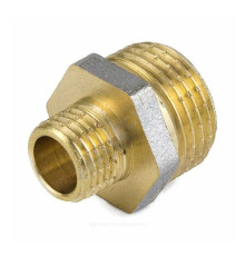 Ниппель латунь никель переходной Ду 40х20 (1 1/2"х3/4") НР 9023 ГОСТ 32585-2013 Aquasfera 9023-09