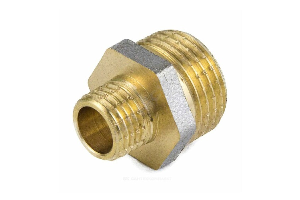 Ниппель латунь никель переходной Ду 40х25 (1 1/2"х1") НР 9023 ГОСТ 32585-2013 Aquasfera 9023-10