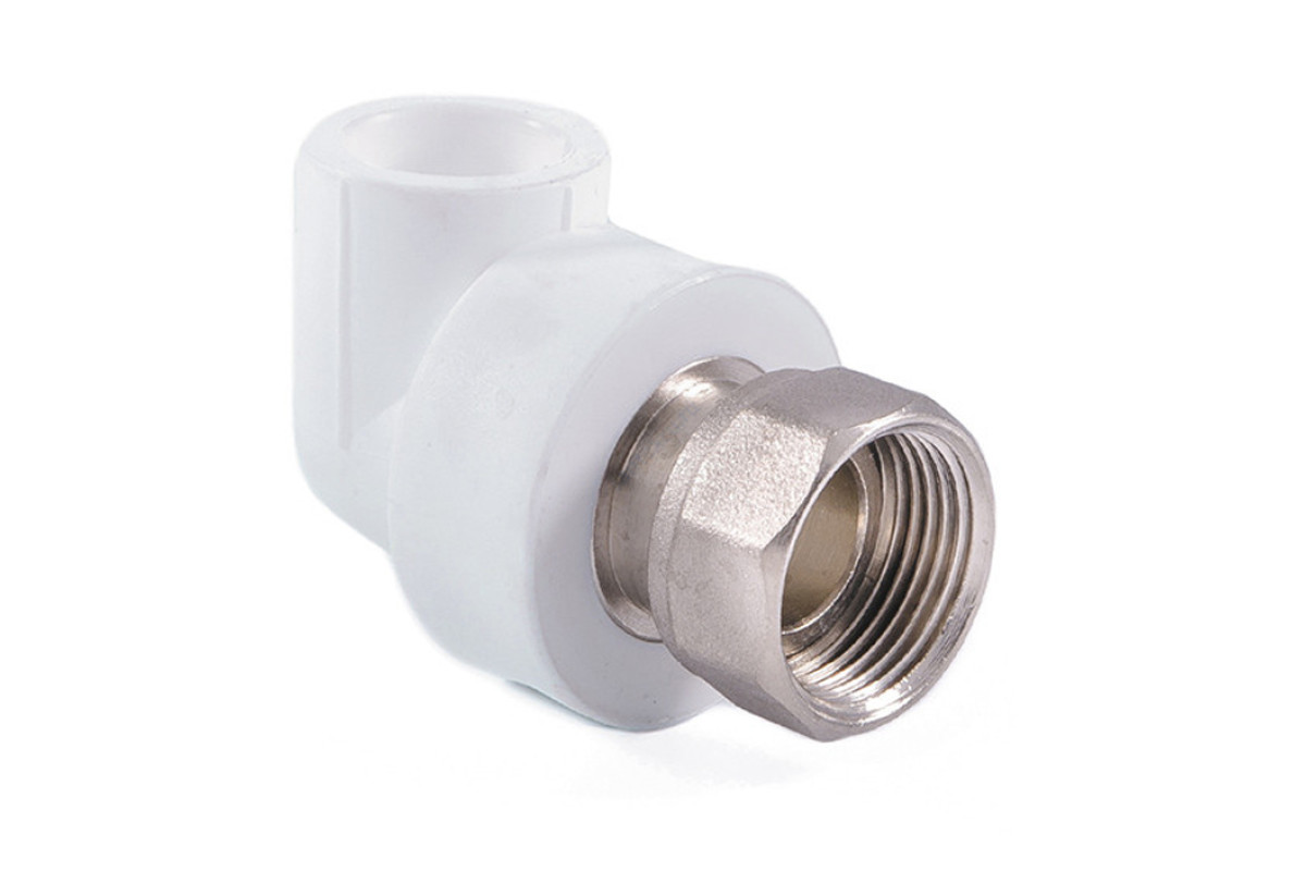 Угольник PP-R комбинированный белый с накидной гайкой Дн 20х3/4" RTP (РосТурПласт) 14266