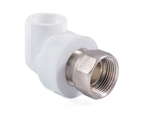 Угольник PP-R комбинированный белый с накидной гайкой Дн 20х3/4" RTP (РосТурПласт) 14266