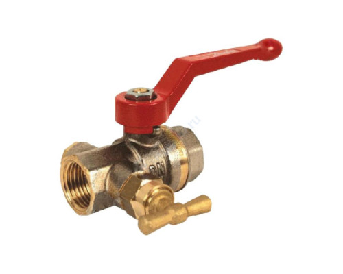 Кран шаровой латунь со спускником BVR-D никель Ду 20 Ру40 ВР G3/4" рычаг полнопроходной со спускником Danfoss 065B8217