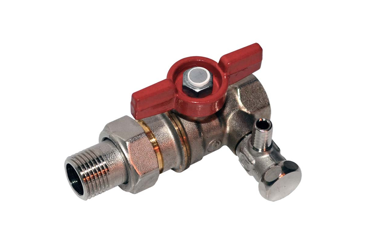 Кран шаровой латунь со спускником R919S никель Ду 25 Ру35 ВР/"американка" G1" бабочка полнопроходной с отводом (полусгоном) Giacomini R919SX007