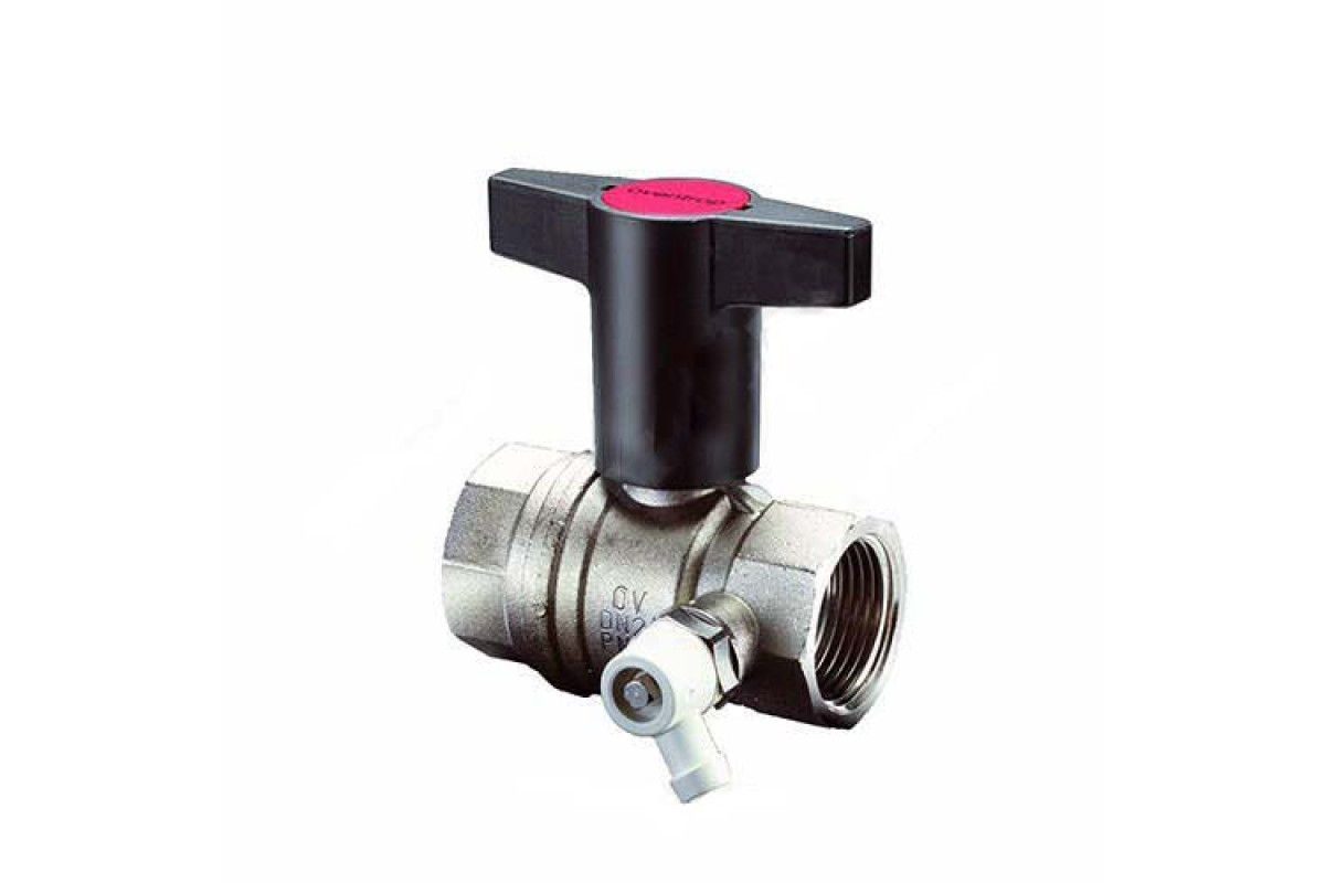 Кран шаровой латунь со спускником Optibal никель Ду 20 Ру16 ВР G3/4" с Т-рукояткой полнопроходной удлиненная ручка Oventrop 1077806