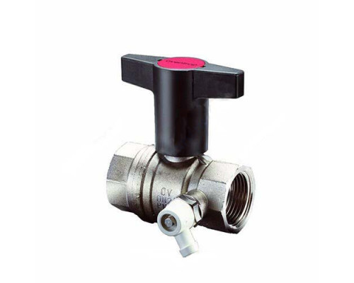 Кран шаровой латунь со спускником Optibal никель Ду 25 Ру16 ВР G1" с Т-рукояткой полнопроходной удлиненная ручка Oventrop 1077808