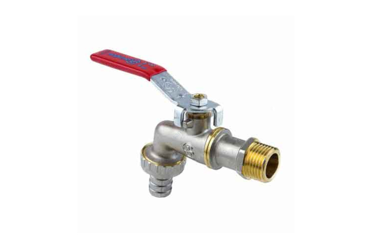 Кран шаровой водоразборный латунь со штуцером 1019 Ду 15 Ру16 НР/штуц G1/2" рычаг Aquasfera 1019-01
