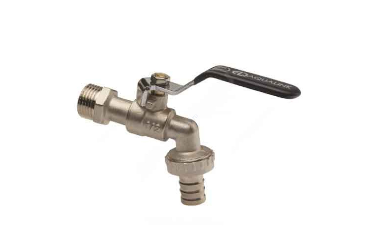 Кран шаровой водоразборный латунь со штуцером Ду 15 Ру16 НР/штуц G1/2" рычаг AQUALINK 01323