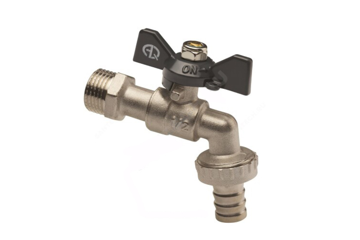 Кран шаровой водоразборный латунь со штуцером Ду 20 Ру16 НР/штуц G3/4" бабочка AQUALINK 01490