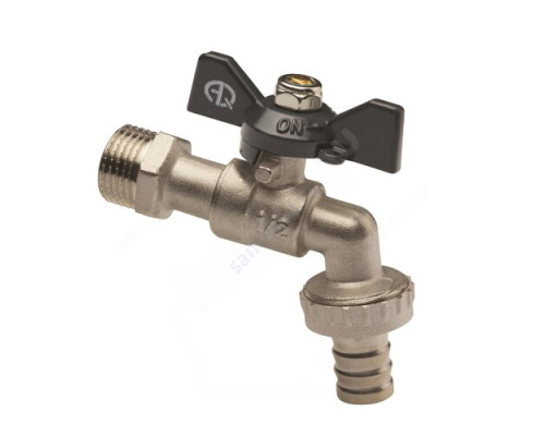 Кран шаровой водоразборный латунь со штуцером Ду 20 Ру16 НР/штуц G3/4" бабочка AQUALINK 01490