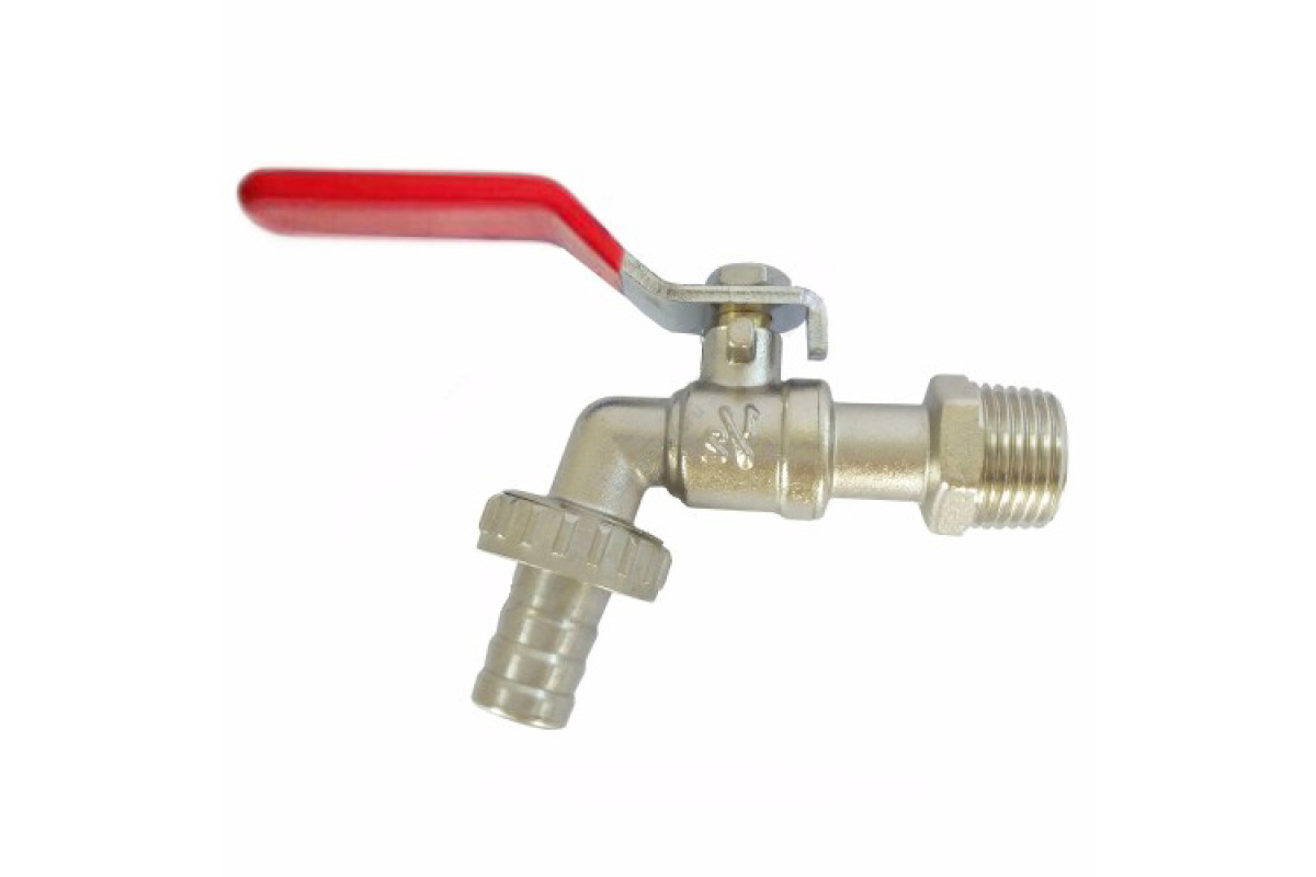 Кран шаровой водоразборный латунь со штуцером Ду 15 Ру10 НР/штуц G1/2" рычаг Китай
