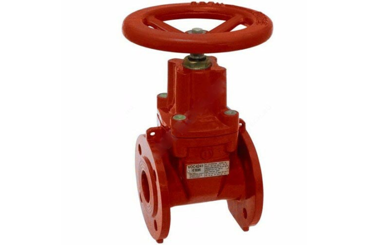 Задвижка чугун VOC4241R аналог МЗВГ обрезиненный клин Ду 100 Ру16 до +110 фл красная Tecofi VOC4241R-00EP0100