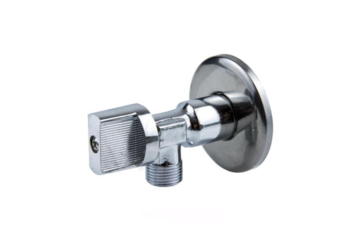 Кран шаровой латунный бытовой хром угловой 1043 G1/2"х3/8" Ру10 НР редуцированный бабочка Aquasfera 1043-01