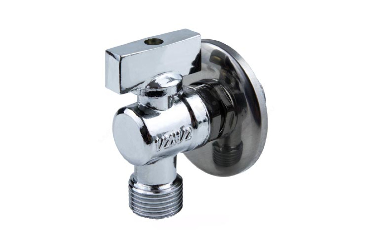 Кран шаровой латунный бытовой хром угловой 1042 G1/2"х3/4" Ру10 НР редуцированный бабочка Aquasfera 1042-02