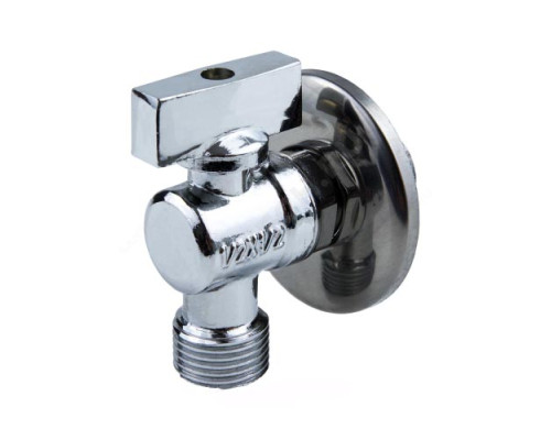 Кран шаровой латунный бытовой хром угловой 1042 G1/2"х3/4" Ру10 НР редуцированный бабочка Aquasfera 1042-02