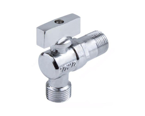 Кран шаровой латунный бытовой хром угловой 1041 G1/2"х3/4" Ру10 НР редуцированный бабочка Aquasfera 1041-02