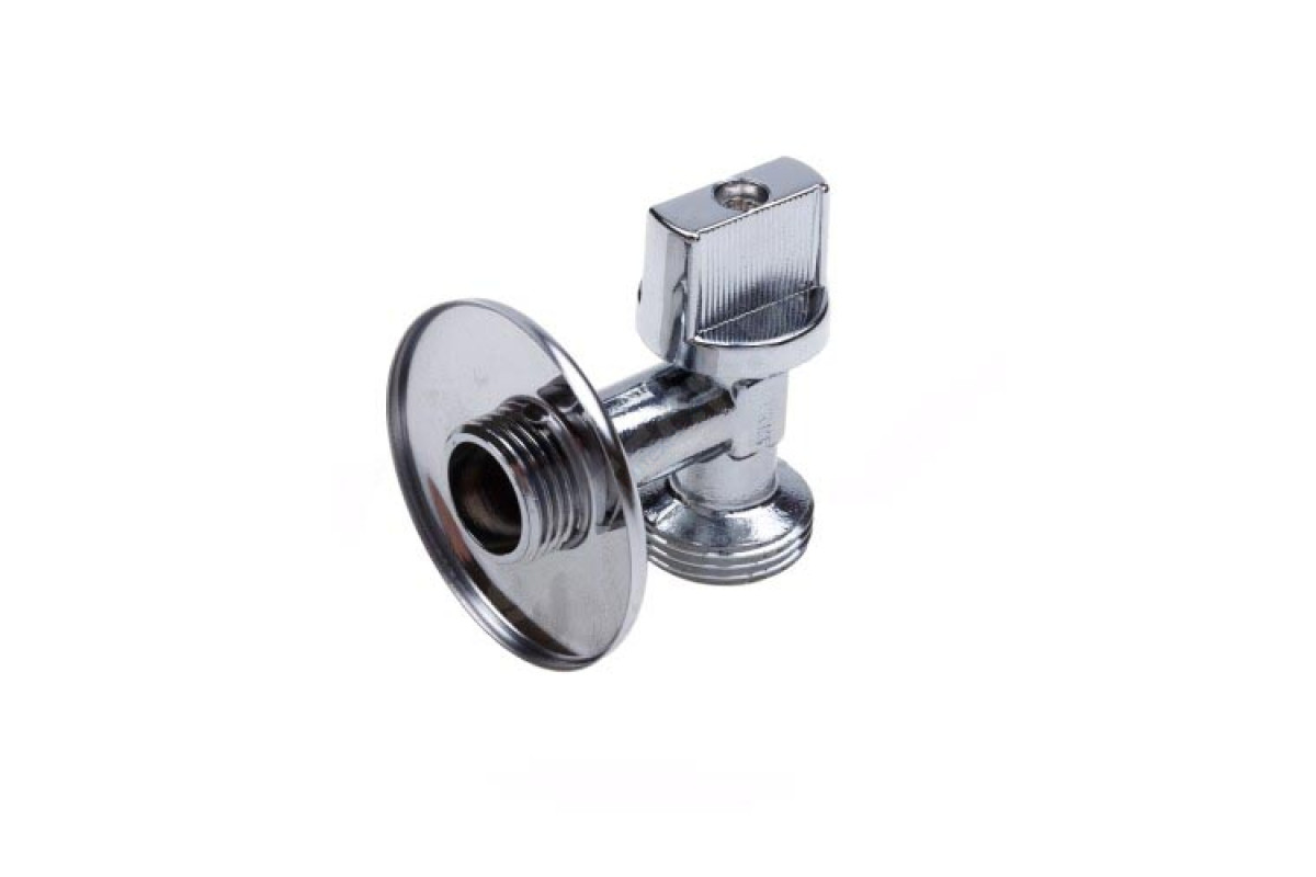 Кран шаровой латунный бытовой хром угловой НР редуцированный флажок AQUALINK