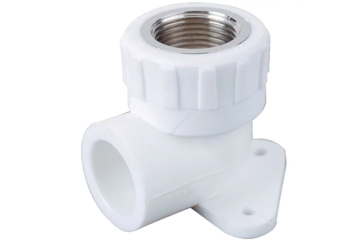 Угольник PP-R комбинированный белый ВР Дн 20х3/4" с креплением RTP (РосТурПласт) 15104