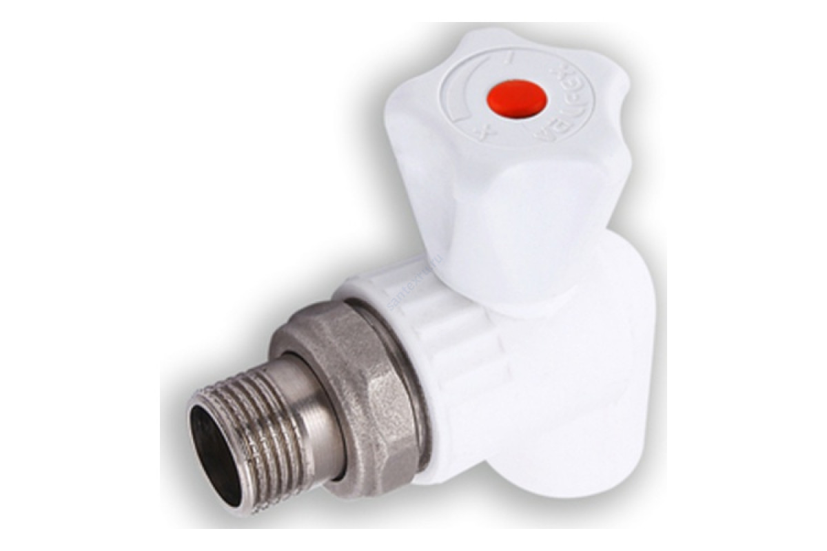 Кран PP-R шаровой белый НР Дн 20х1/2" угловой для радиатора VALFEX 10148020