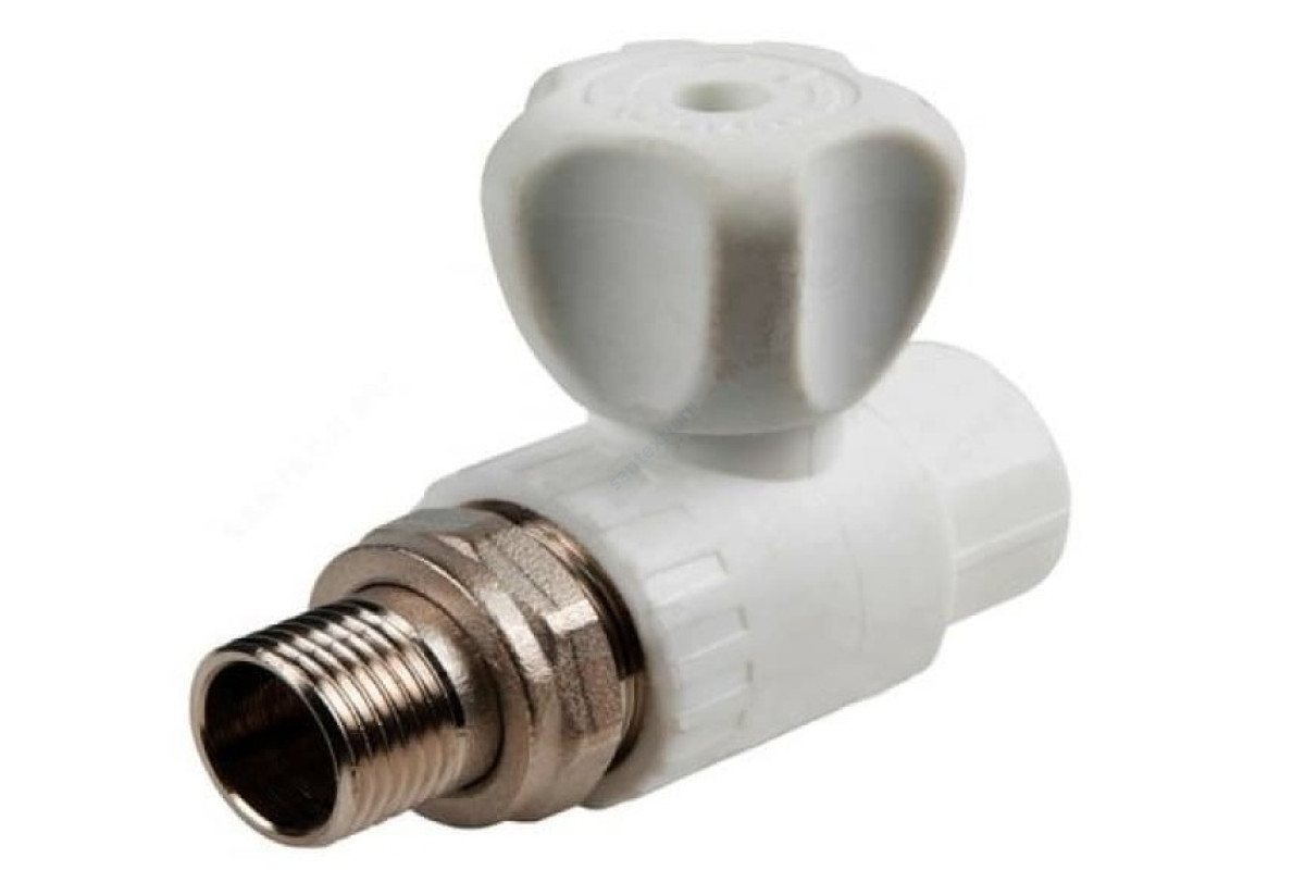 Кран PP-R шаровой белый НР D20 PN25 1/2" прямой для радиатора RTP (РосТурПласт) 17136
