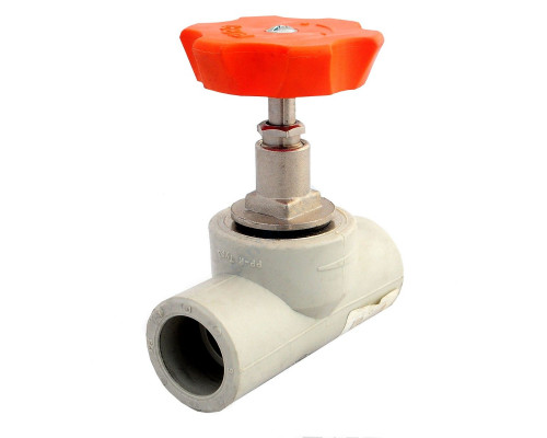 Клапан (вентиль) PP-R запорный серый внутр/наруж пайка Дн 20х45гр VALFEX 10173020Г