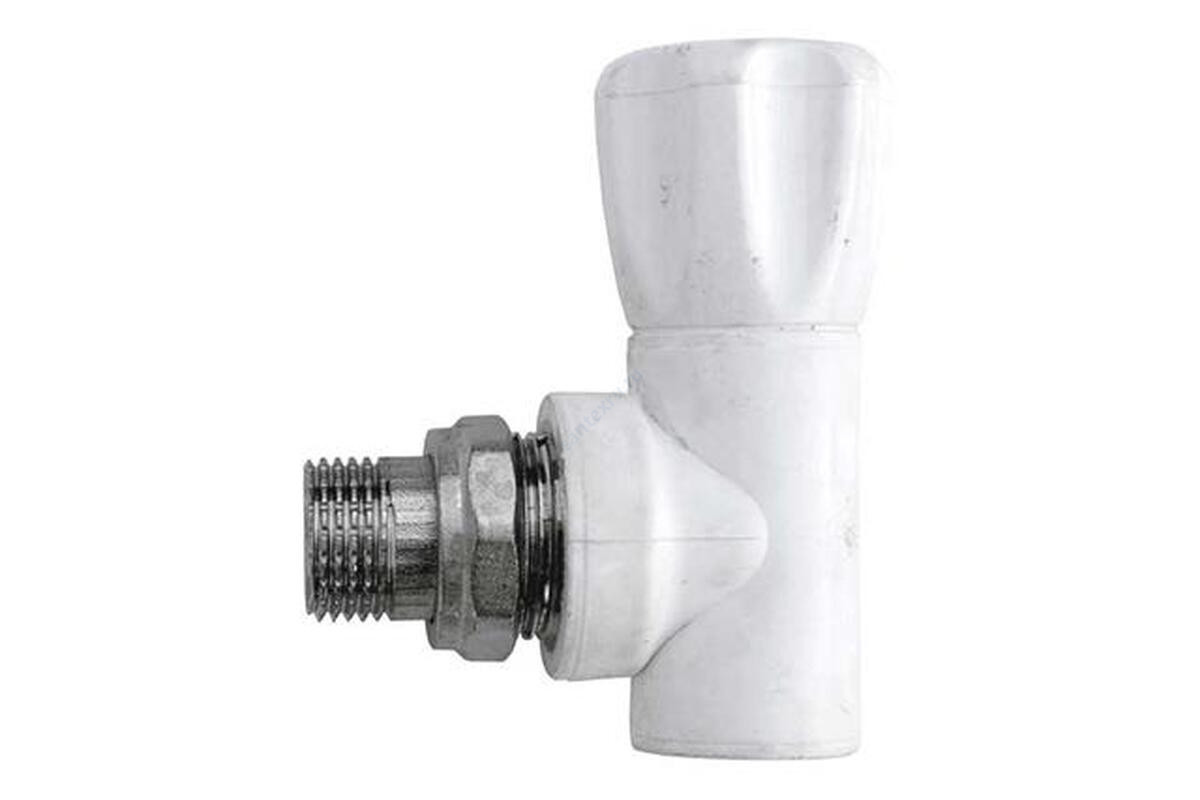 Клапан (вентиль) PP-R запорный белый НР Дн 20х1/2" Ру25 угловой для радиатора RTP (РосТурПласт) 10533