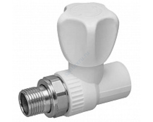Клапан (вентиль) PP-R запорный белый НР Дн 25х3/4" Ру25 прямой для радиатора RTP (РосТурПласт) 10535