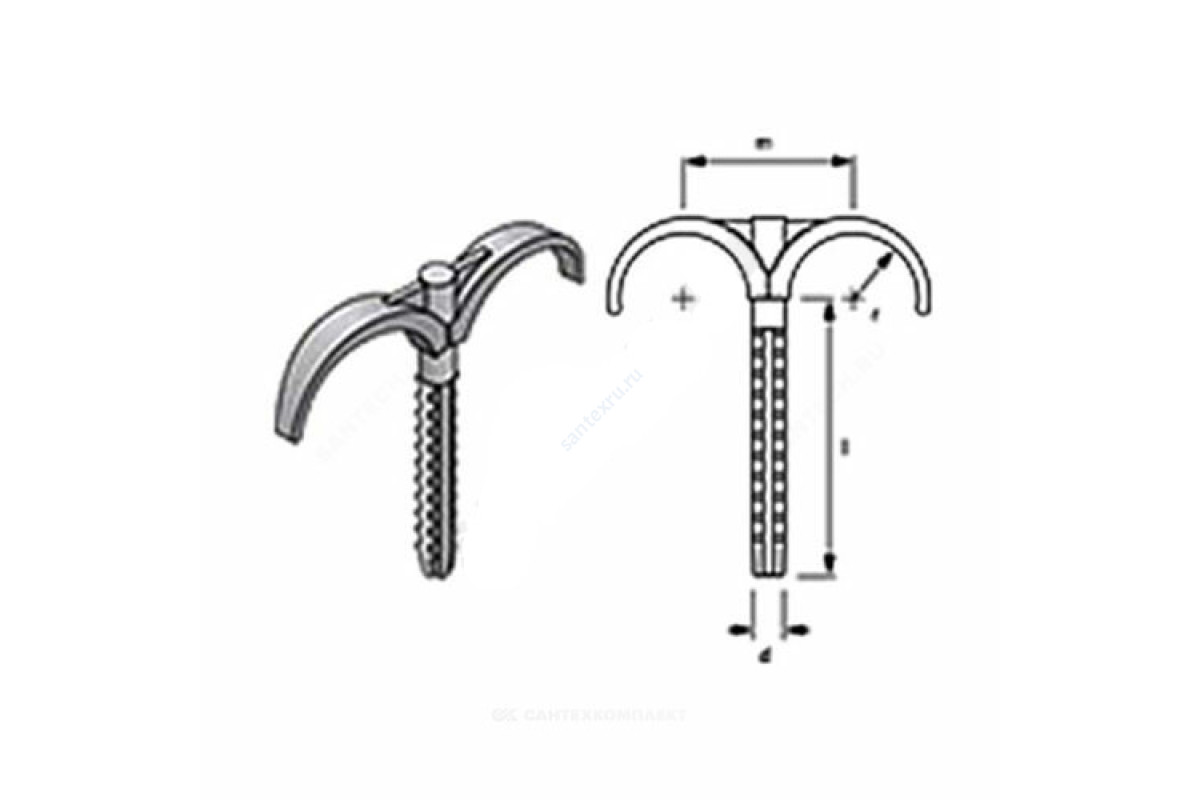 Крюк МП двухсторонний пластик MLC L=6см для труб Дн 16-32 мм Uponor 1013139