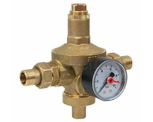 Регулятор давления мембранный латунь R153MK Ду 15 Ру25 1/2" НР/"американка" Рн=1,5 - 7бар с манометром Giacomini R153MY103