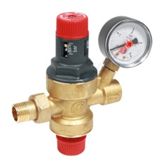 Клапан подпиточный поршневой латунь R150M Ду 15 Ру10 1/2" ВР/"американка" Рн=0,5 - 3бар с манометром и обратным клапаном Giacomini R150MY003