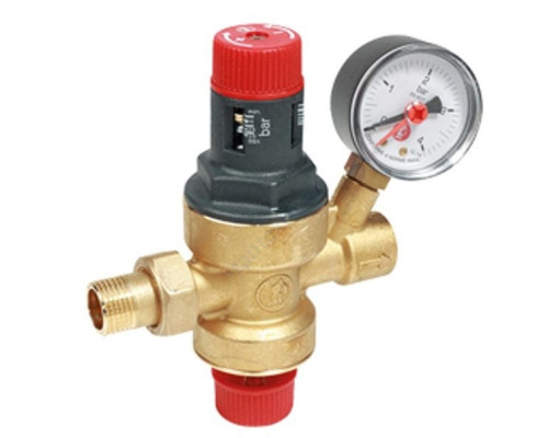 Клапан подпиточный поршневой латунь R150M Ду 15 Ру10 1/2" ВР/"американка" Рн=0,5 - 3бар с манометром и обратным клапаном Giacomini R150MY003