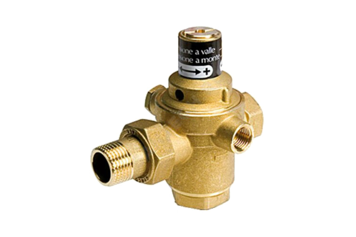 Клапан подпиточный поршневой латунь R150B Ду 15 Ру10 1/2" НР/"американка" РН=0,5 - 3бар с выходом под манометр и обратным клапаном Giacomini R150BY103