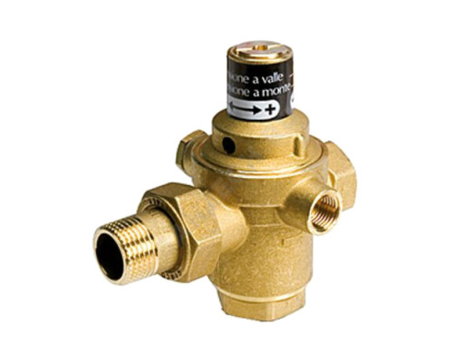 Клапан подпиточный поршневой латунь R150B Ду 15 Ру10 1/2" НР/"американка" РН=0,5 - 3бар с выходом под манометр и обратным клапаном Giacomini R150BY103