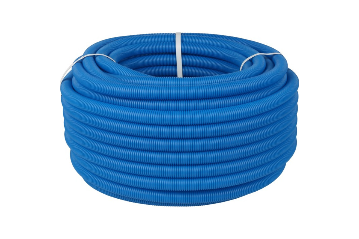 Труба гофрированная ПНД, цвет синий, наружным диаметром 32 мм для труб диаметром 25 мм