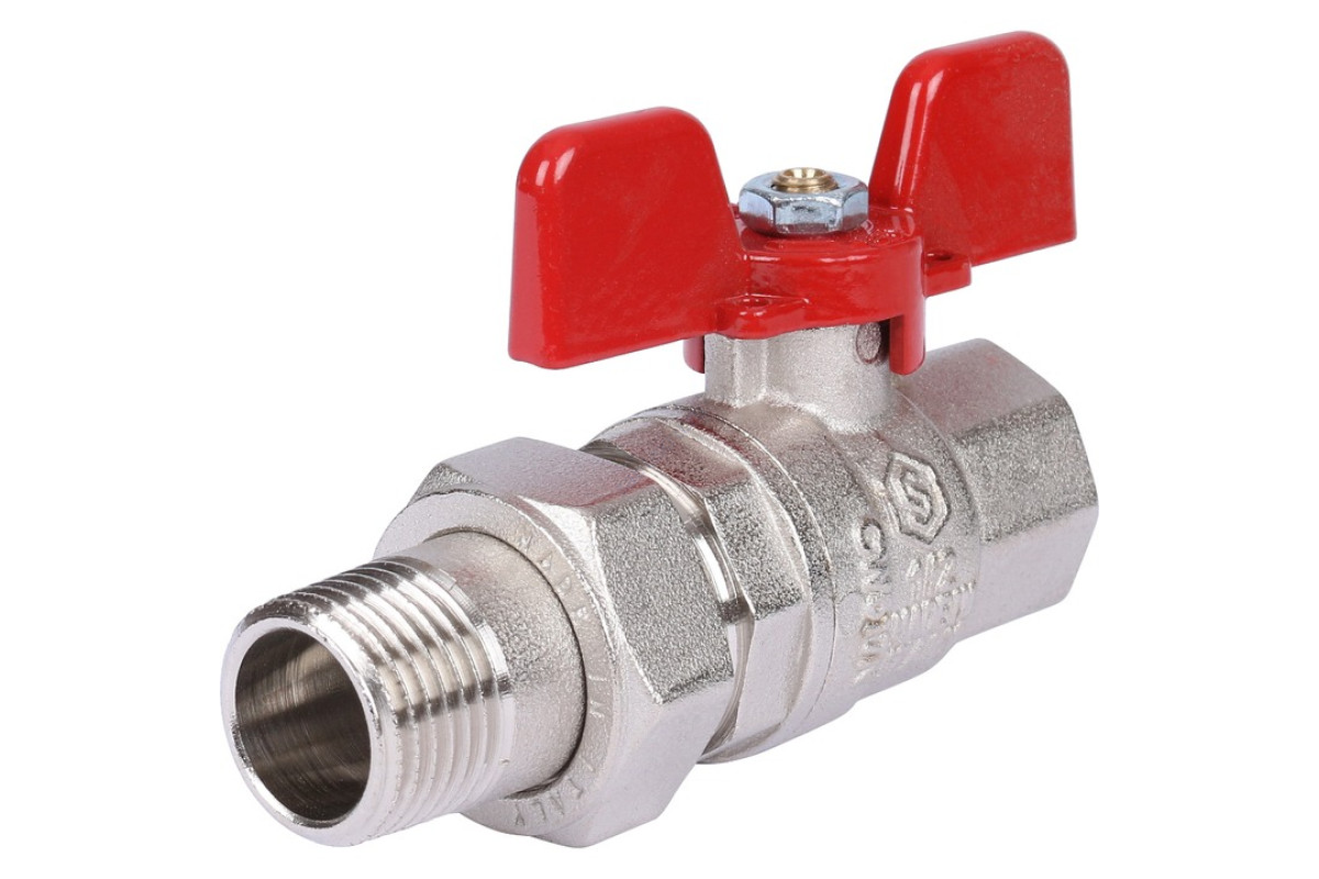 STOUT Кран шаровой полнопроходной с "американкой", ВР/НР, ручка бабочка 1/2 (EPDM)