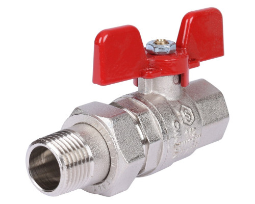 STOUT Кран шаровой полнопроходной с "американкой", ВР/НР, ручка бабочка 1/2 (EPDM)