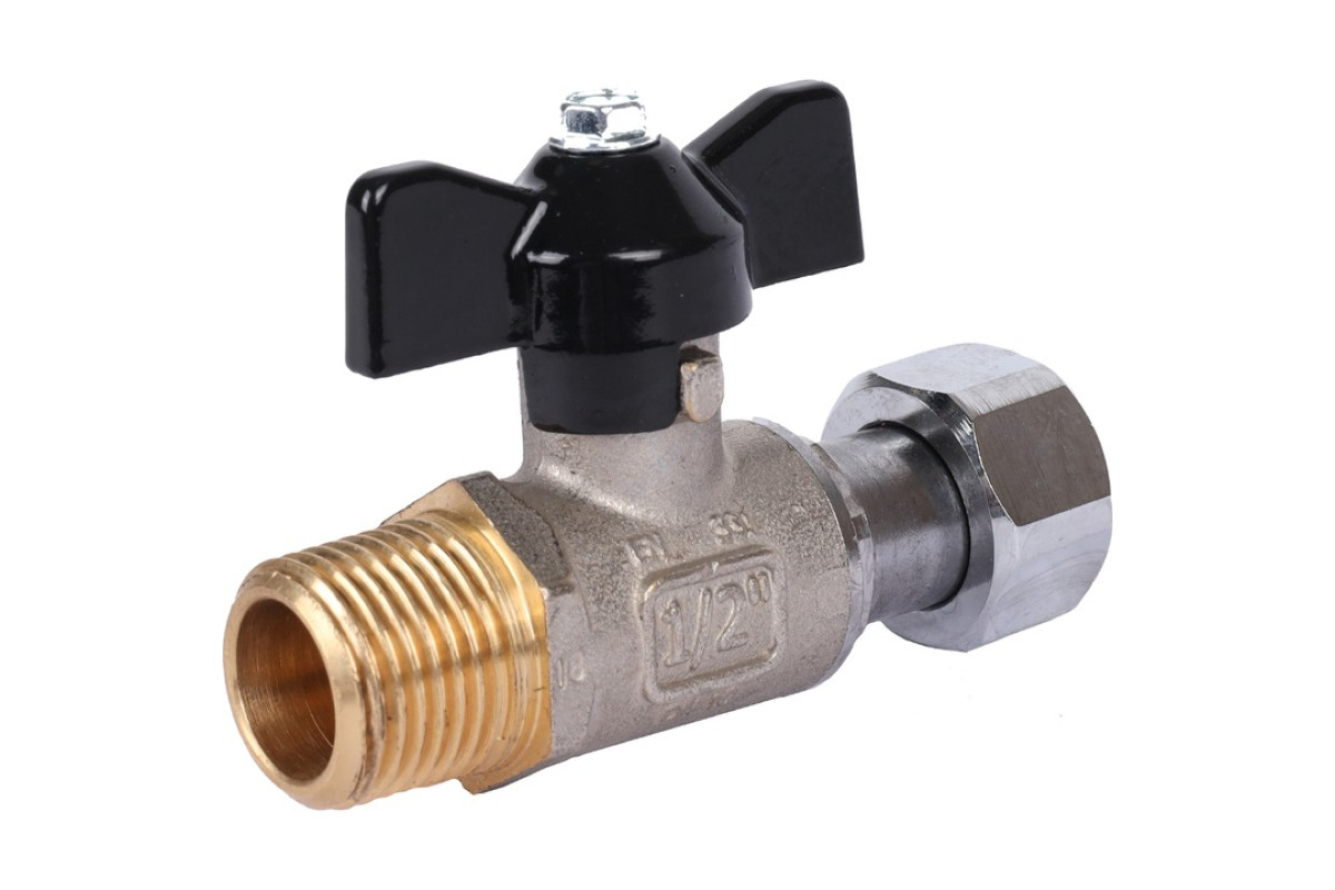 STOUT Кран шаровой с накидной гайкой, НР/накидная гайка, ручка бабочка 1/2x1/2
