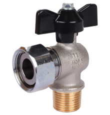 STOUT Кран шаровой с накидной гайкой угловой, НР/накидная гайка, ручка бабочка 1/2x3/4