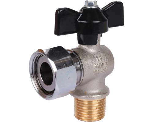 STOUT Кран шаровой с накидной гайкой угловой, НР/накидная гайка, ручка бабочка 1/2x3/4