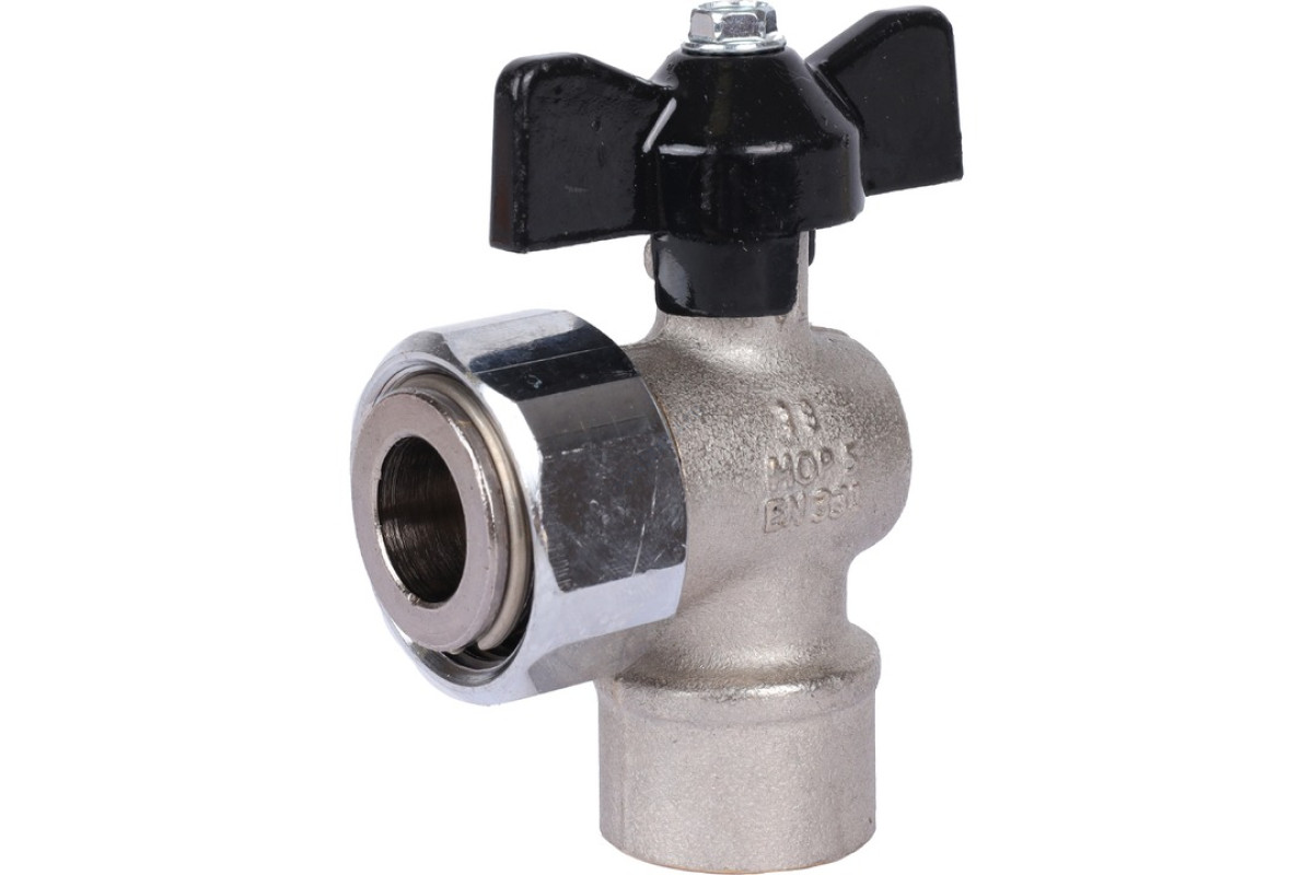 STOUT Кран шаровой с накидной гайкой угловой, ВР/накидная гайка, ручка бабочка 1/2x3/4