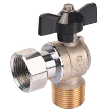 STOUT Кран шаровой с накидной гайкой угловой, НР/накидная гайка, ручка бабочка 3/4x3/4